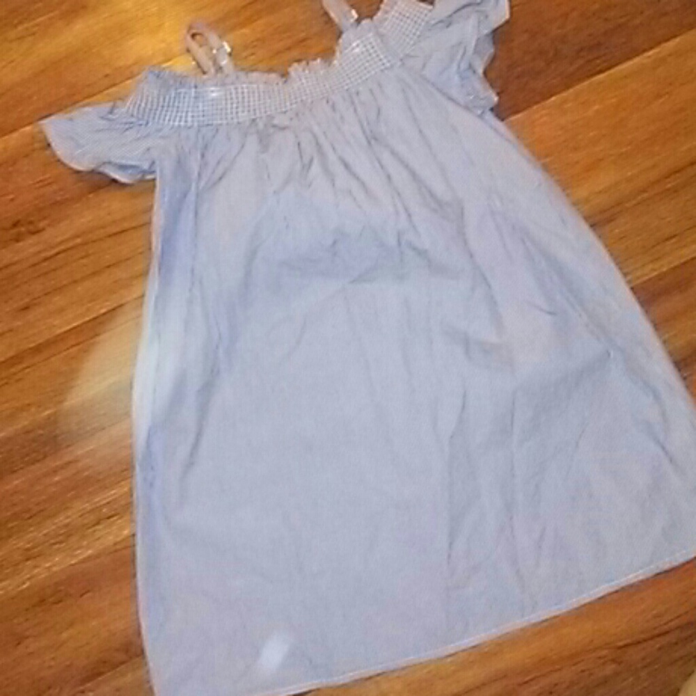 Soprano  Light blue and white pin striped top